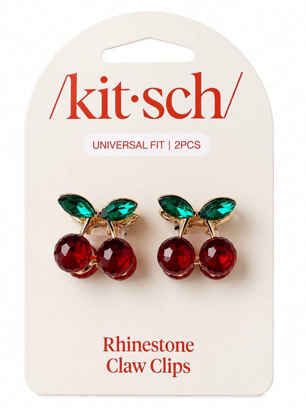 Kitsch Red & Green Rhinestone Cherry Claw Clips - 2 Pack